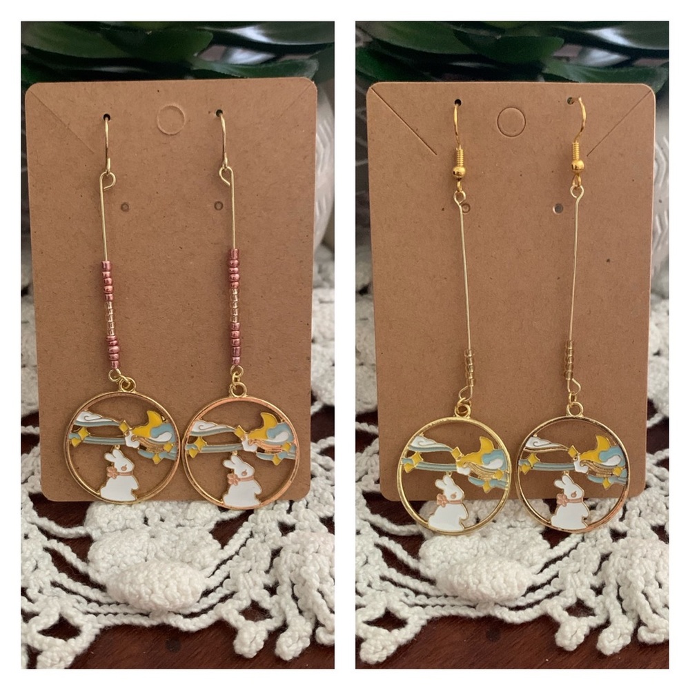 *3 for 20* Chinese Drop Beaded Circle Bunny Earrings